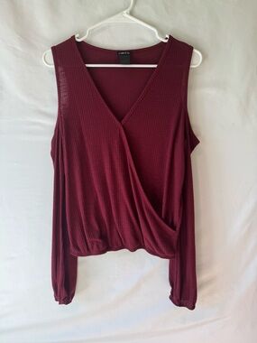 Rue21 Burgundy Wrap-Front Cold Shoulder Long Sleeve Top